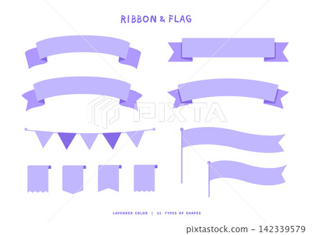 A set of 11 lavender ribbon and flag design elements (banners, garlands, bookmarks). A set of 11 lavender ribbon and flag design elements (banners, garlands, bookmarks). 142339579