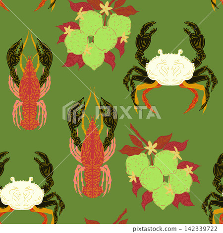 seamless pattern with crabs and flowers seamless pattern with crabs and flowers 142339722