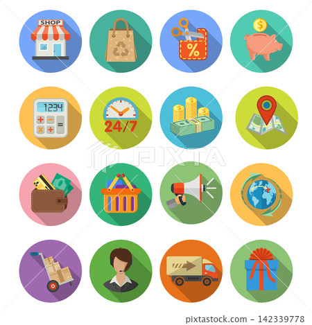 Internet Shopping and Delivery Flat Icon Set Internet Shopping and Delivery Flat Icon Set 142339778