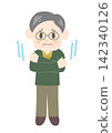 An illustration of a senior man shivering from the cold. 142340126