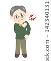 A senior man suffering from stiff shoulders, places his hand on his shoulder. 142340131