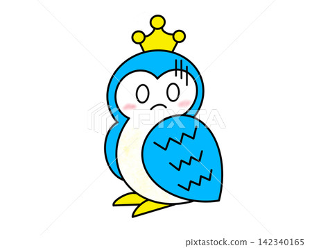 A happy owl wearing a crown, with a troubled expression. A happy owl wearing a crown, with a troubled expression. 142340165