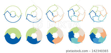 A set of 2-6 step circular cycle diagrams (cycle arrows and rotation arrows) - vector illustrations. A set of 2-6 step circular cycle diagrams (cycle arrows and rotation arrows) - vector illustrations. 142340365