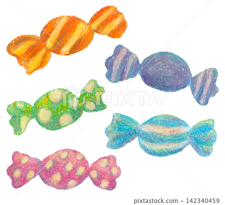 Colorful candy illustration set, oil pastel painting Colorful candy illustration set, oil pastel painting 142340459
