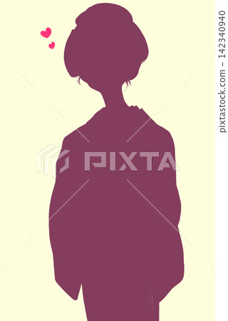 Woman wearing a kimono, Edo period, love, knee-shot, silhouette Woman wearing a kimono, Edo period, love, knee-shot, silhouette 142340940