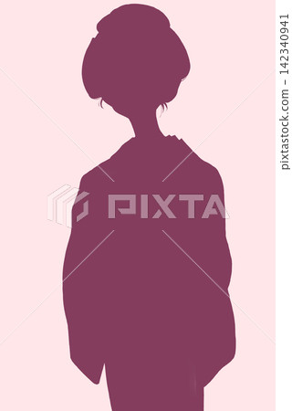 Woman wearing a kimono, Edo period, knee-shot, silhouette Woman wearing a kimono, Edo period, knee-shot, silhouette 142340941