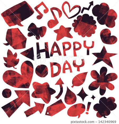 Colorful hand-drawn motifs and HAPPY DAY design elements 142340969