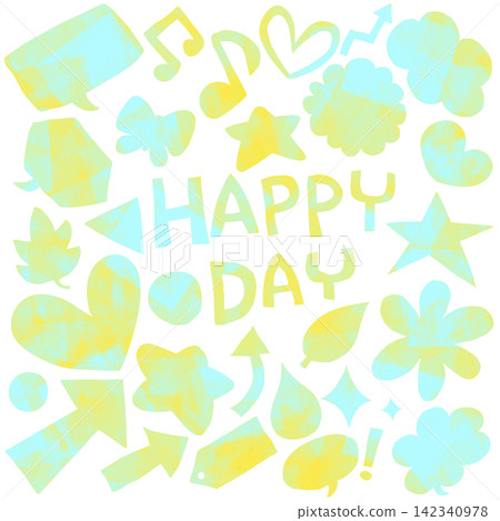 Colorful hand-drawn motifs and HAPPY DAY design elements Colorful hand-drawn motifs and HAPPY DAY design elements 142340978
