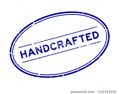 Grunge blue handcrafted word oval rubber seal stamp on white background Grunge blue handcrafted word oval rubber seal stamp on white background 142341038