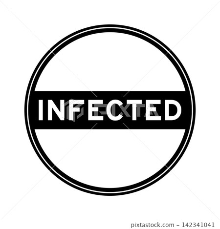 Black color round seal sticker in word infected on white background Black color round seal sticker in word infected on white background 142341041