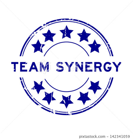 Grunge blue team synergy word with star icon round rubber seal stamp on white background Grunge blue team synergy word with star icon round rubber seal stamp on white background 142341059