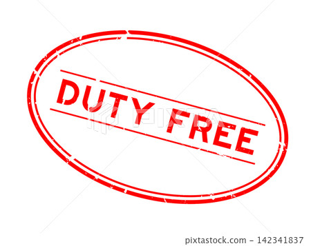 Grunge red duty free word oval rubber seal stamp on white background Grunge red duty free word oval rubber seal stamp on white background 142341837