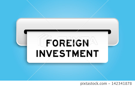 White coupon banner with word foreign investment from machine on blue color background White coupon banner with word foreign investment from machine on blue color background 142341878