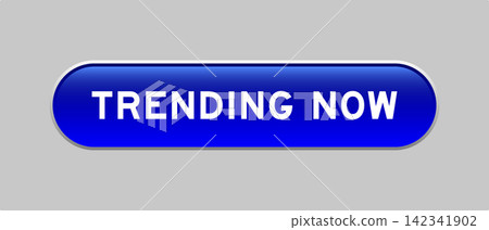Blue color capsule shape button with word trending now on gray background Blue color capsule shape button with word trending now on gray background 142341902