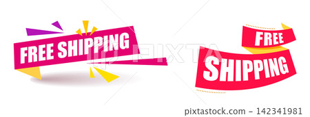 free shipping. Red Speech bubble announcement. Promotion Label. Vector red banner in modern flat style on white. 142341981