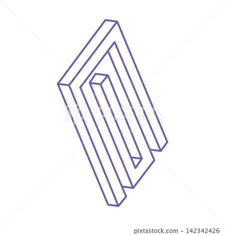 Impossible optical illusion shapes. Optical art objects. Impossible figures. Unreal geometric logo in trendy 2022 Very Peri color. Impossible optical illusion shapes. Optical art objects. Impossible figures. Unreal geometric logo in trendy 2022 Very Peri color. 142342426