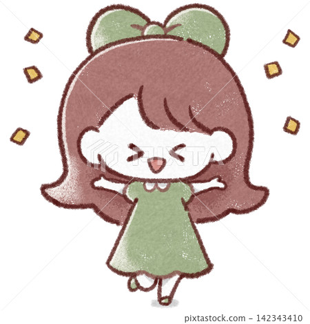 一幅插圖,描繪了一個女孩在慶祝用的彩帶中露出燦爛的笑容。 一幅插圖,描繪了一個女孩在慶祝用的彩帶中露出燦爛的笑容。 142343410
