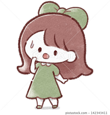 圖：一個女孩驚訝得滿頭大汗 142343411