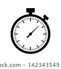 Simple Stopwatch Icon. Black Timer Symbol with Clock Face, Minute Marks and Hand Isolated. Vector Design for Time, Countdown, Sport, Deadline, App, Website and Interface. 142343549