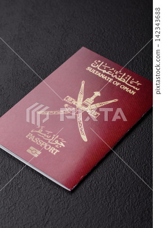 Oman, omani passport for travelling, flying and doing business. Omani document, id Oman, omani passport for travelling, flying and doing business. Omani document, id 142343688