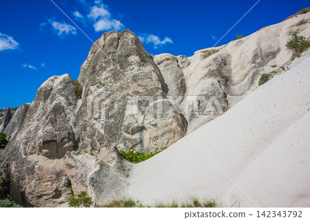 Amazing Volcanic rock formations known as Love Valley or Fairy Chimneys in Cappadocia, Turkey. Mushroom Valley one of attractions in Goreme National Park, Turkey. Mountains with rooms inside Amazing Volcanic rock formations known as Love Valley or Fairy Chimneys in Cappadocia, Turkey. Mushroom Valley one of attractions in Goreme National Park, Turkey. Mountains with rooms inside 142343792