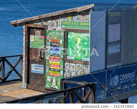 Ushuaia, Tierra del Fuego, Argentina - March 7, 2026: Unidad Postal Fin del Mundo at Puerto A.R.A. Guarani. Ushuaia, Tierra del Fuego, Argentina - March 7, 2026: Unidad Postal Fin del Mundo at Puerto A.R.A. Guarani. 142343880