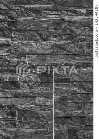 Texture color black dark decorative stone wall slab structure abstract tile backdrop pattern background 142344187