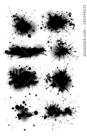 Splatter Paint Texture . Set Black Spray Blot of Ink. Place illustration Over any Object to Create Grungy Effect . hand drawn. Not AI, Vector Splatter Paint Texture . Set Black Spray Blot of Ink. Place illustration Over any Object to Create Grungy Effect . hand drawn. Not AI, Vector 142344232