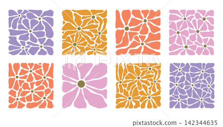 Pastel floral design. Abstract flower compositions, modern floral shapes flat vector illustration set. Decorative contemporary botanical design elements Pastel floral design. Abstract flower compositions, modern floral shapes flat vector illustration set. Decorative contemporary botanical design elements 142344635