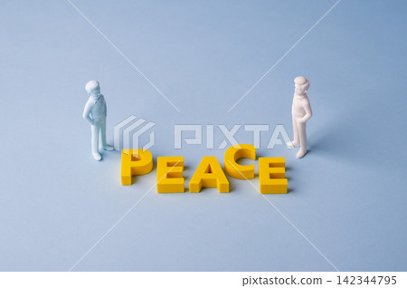 Peace, negotiation and conflict resolution concept with two people Peace, negotiation and conflict resolution concept with two people 142344795