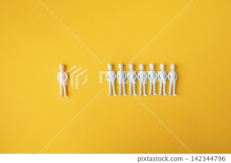 Workplace exclusion and social isolation with one person separated from group 142344796