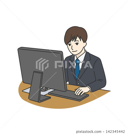 男士灰色西裝,電腦操作,辦公室工作,商務場合。 男士灰色西裝,電腦操作,辦公室工作,商務場合。 142345442