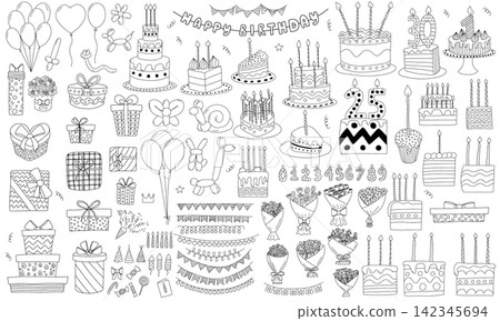 Birthday doodle set Birthday doodle set 142345694
