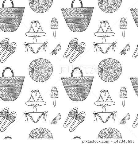 Doodle sunner beach seamless pattern Doodle sunner beach seamless pattern 142345695