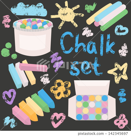 Pieces of chalk and chalk drawing vector set 142345697