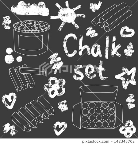 Realistic chalk drawn sketch set Realistic chalk drawn sketch set 142345702