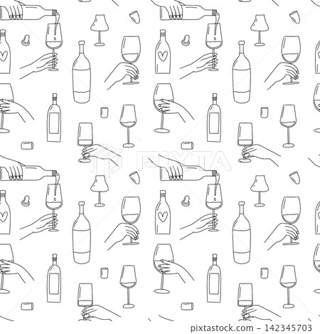 Wineglasses in hands vector seamless pattern Wineglasses in hands vector seamless pattern 142345703