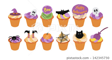 Vector Halloween cupcakes Vector Halloween cupcakes 142345730