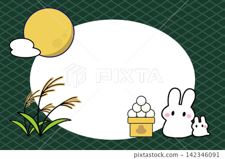中秋節賞月相框,以菱形圖案的日式設計為背景,飾以綠色松針。 中秋節賞月相框,以菱形圖案的日式設計為背景,飾以綠色松針。 142346091