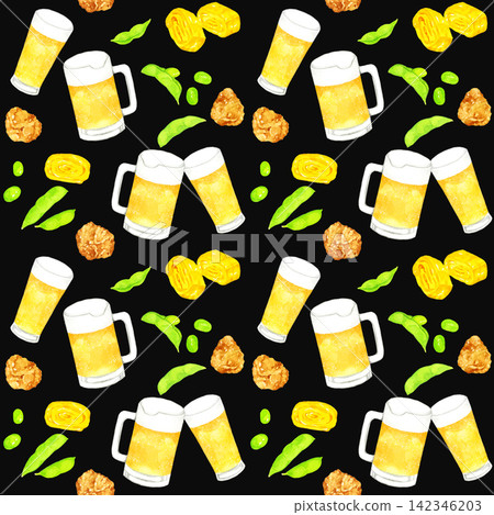 Seamless pattern of beer and snacks - hand-drawn watercolor illustration background material Seamless pattern of beer and snacks - hand-drawn watercolor illustration background material 142346203