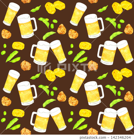 Seamless pattern of beer and snacks - hand-drawn watercolor illustration background material Seamless pattern of beer and snacks - hand-drawn watercolor illustration background material 142346204