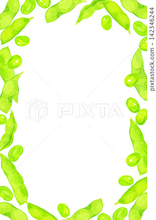 Edamame frame - Hand-drawn watercolor illustration background of summer vegetables Edamame frame - Hand-drawn watercolor illustration background of summer vegetables 142346244