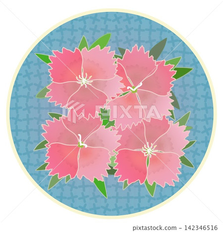 Illustration of a salmon pink dianthus with a circular background. Illustration of a salmon pink dianthus with a circular background. 142346516