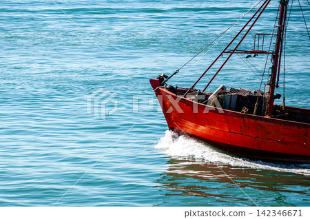 Bow of a small Trawler fishing vessel, sailing in the Atlantic Ocean Bow of a small Trawler fishing vessel, sailing in the Atlantic Ocean 142346671