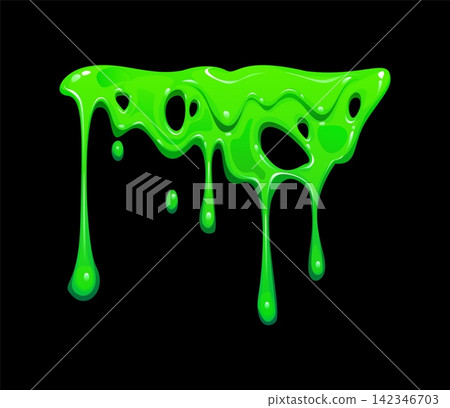 Green slime melting splash with drips and toxic gooey of sticky poison flow. Cartoon slime dripping of alien booger mucus and monster sludge with oozy acid goo for Halloween slime drips frame Green slime melting splash with drips and toxic gooey of sticky poison flow. Cartoon slime dripping of alien booger mucus and monster sludge with oozy acid goo for Halloween slime drips frame 142346703