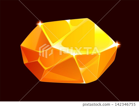 Golden nugget icon featuring crystalline faceted structure, polished geometric edges and bright sparkling star glints. Shiny cartoon game icon for mobile game inventory items or mining quest rewards Golden nugget icon featuring crystalline faceted structure, polished geometric edges and bright sparkling star glints. Shiny cartoon game icon for mobile game inventory items or mining quest rewards 142346755