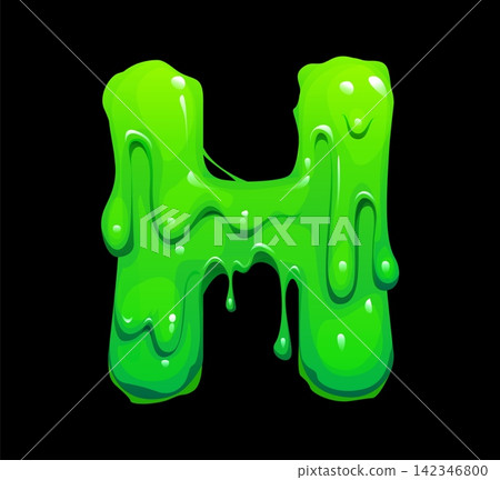 Spooky alphabet letter H features slimy green toxic ooze with dripping slime texture and glossy highlights. Creepy font symbol for Halloween party decorations or monster festival banners Spooky alphabet letter H features slimy green toxic ooze with dripping slime texture and glossy highlights. Creepy font symbol for Halloween party decorations or monster festival banners 142346800