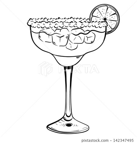 Margarita Cocktail Illustration with Lime and Salt Rim Margarita Cocktail Illustration with Lime and Salt Rim 142347495