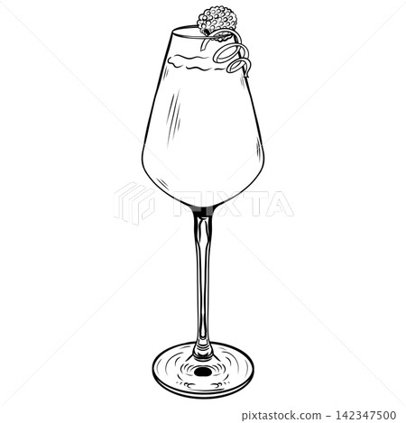 Kir Royale Cocktail Illustration with Berries and Champagne Kir Royale Cocktail Illustration with Berries and Champagne 142347500