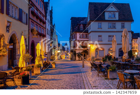 Historic Streets of Rothenburg ob der Tauber at Blue Hour, Germany Historic Streets of Rothenburg ob der Tauber at Blue Hour, Germany 142347659
